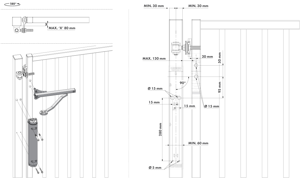 Locinox verticlose-2 voor een openingshoek tot 180°
