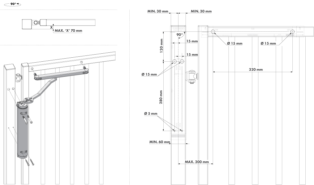 Locinox verticlose-2 voor een openingshoek tot 90°