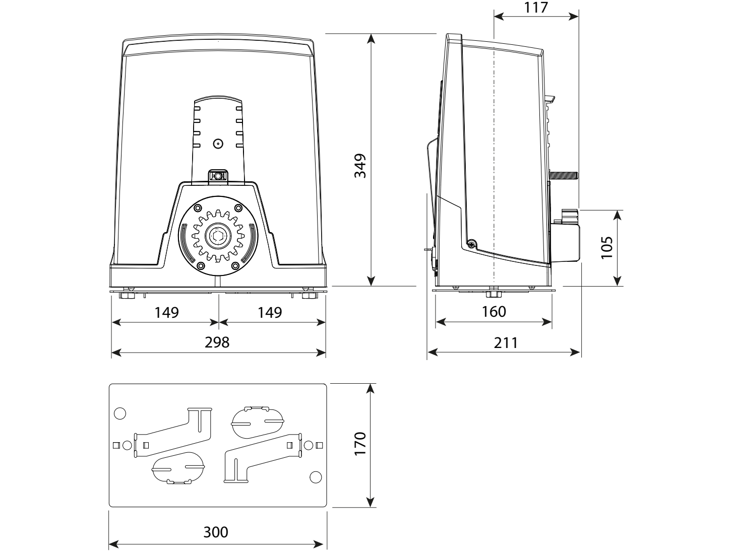 Plan coté de l’automatisme BXL04AGS