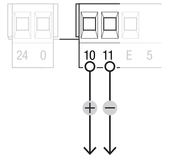 Sortie d’alimentation des accessoires de la ZN7, 10 (+) et 11 (−) en CC