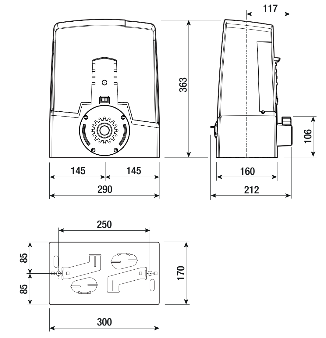 Plan coté de la motorisation BXV04AGS