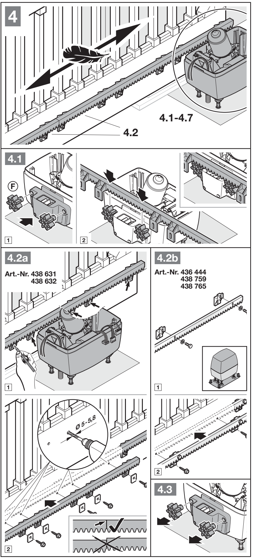 Fixation et alignement de la crémaillère LineaMatic