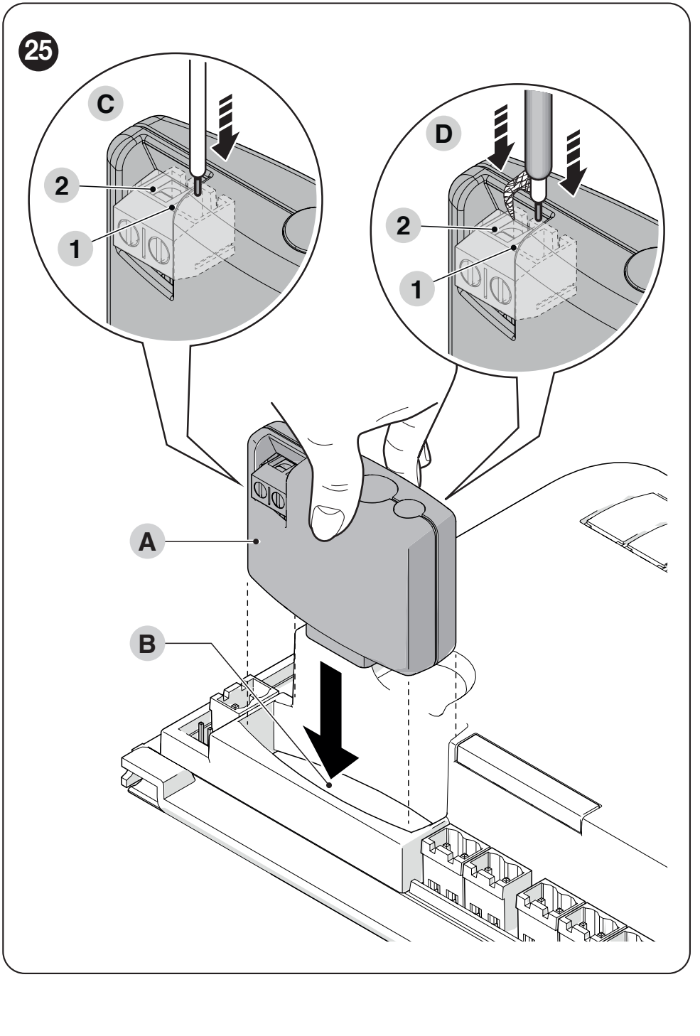 Installation du récepteur enfichable et raccordement de l’antenne directement à ses bornes
