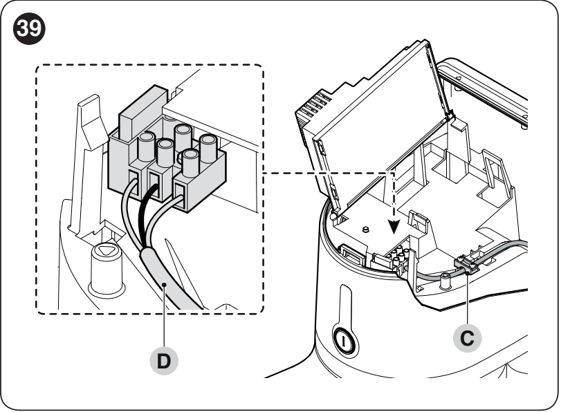 Fixation du câble d’alimentation et entrée des câbles dans l’opérateur HYKE