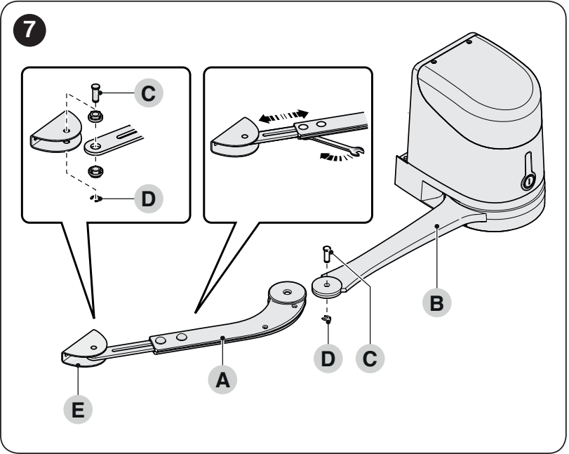 Assemblage du bras, des axes et des circlips HYKE