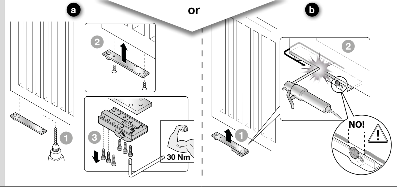 BFAB5024 – fixation du vantail par vis, couple de 30 Nm, ou par une soudure adaptée