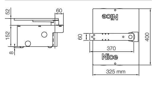 NICE LFABBOX4 – dimensions du caisson et position de l’axe porteur