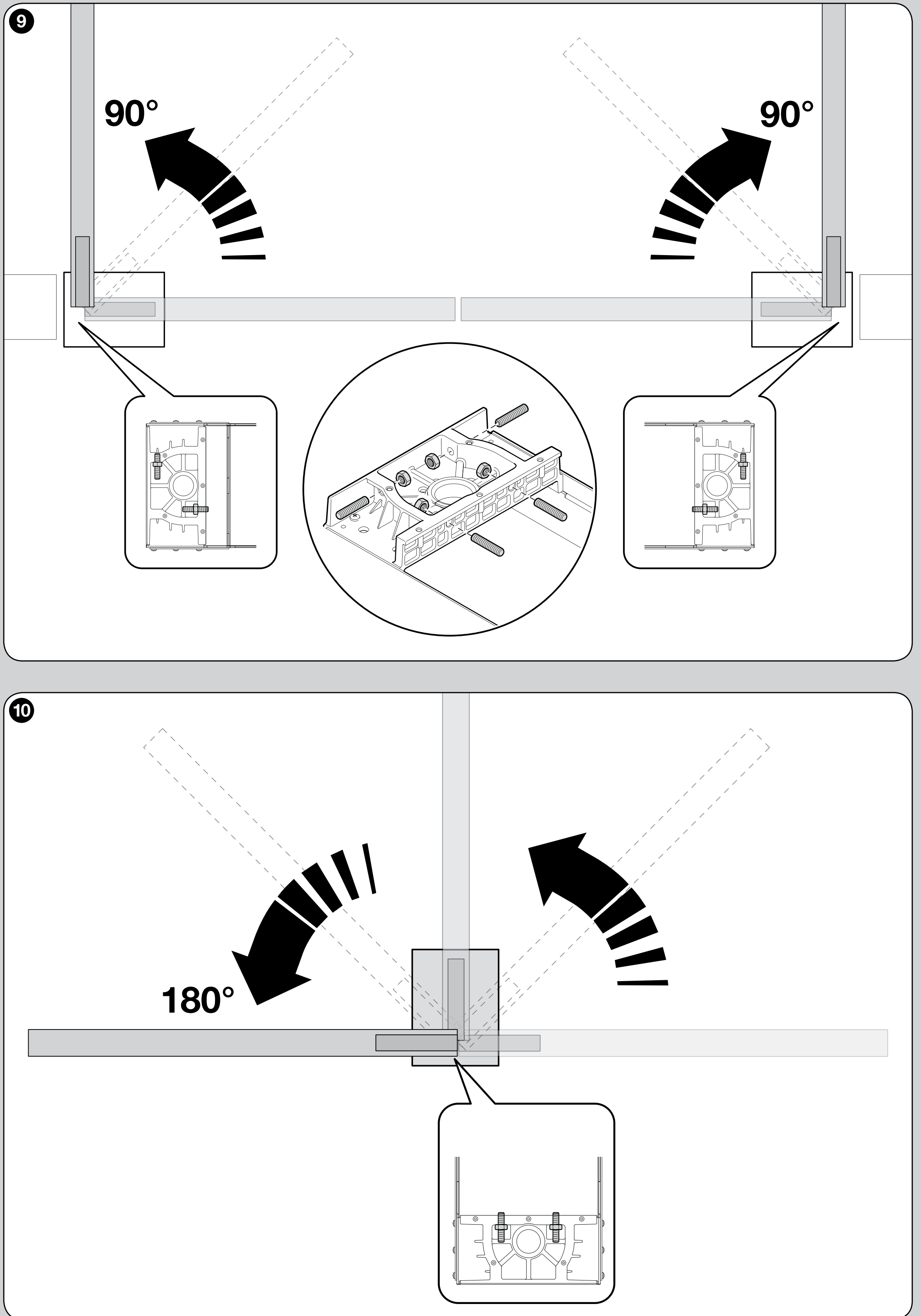 S-FAB : butées internes pour 90° et 180°, vantail droit et vantail gauche