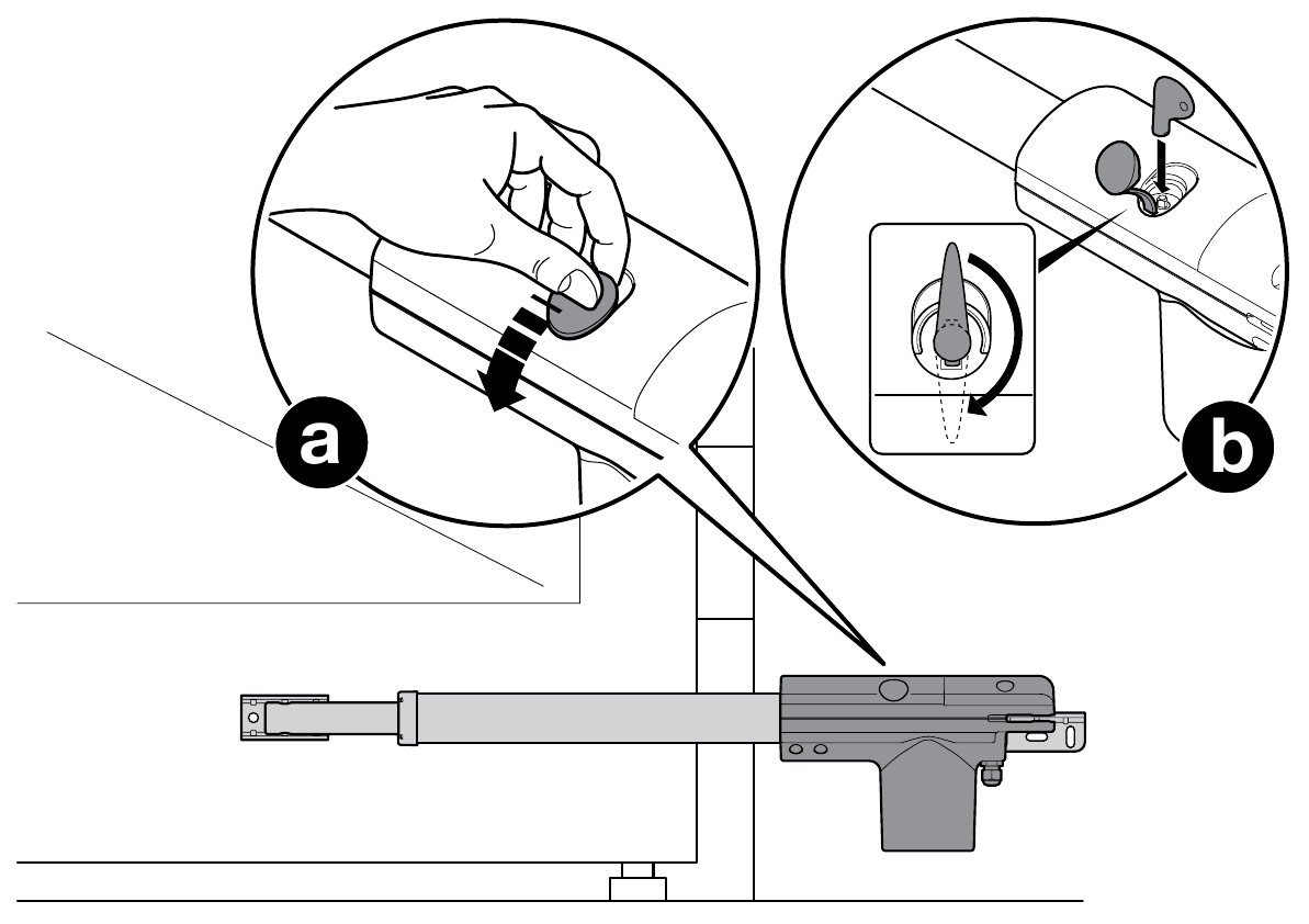 NICE TOO – handmatige ontgrendeling van de motor NICE TOO – handmatige ontgrendeling van de motor