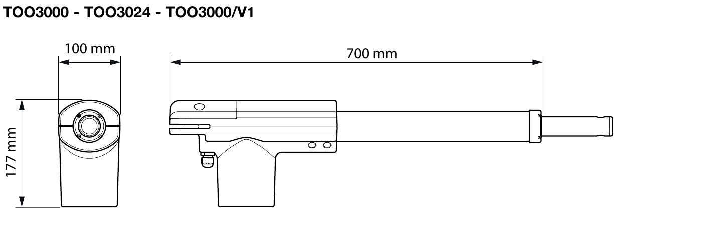 Dimensions du moteur NICE TOO3000 Dimensions du moteur NICE TOO3000