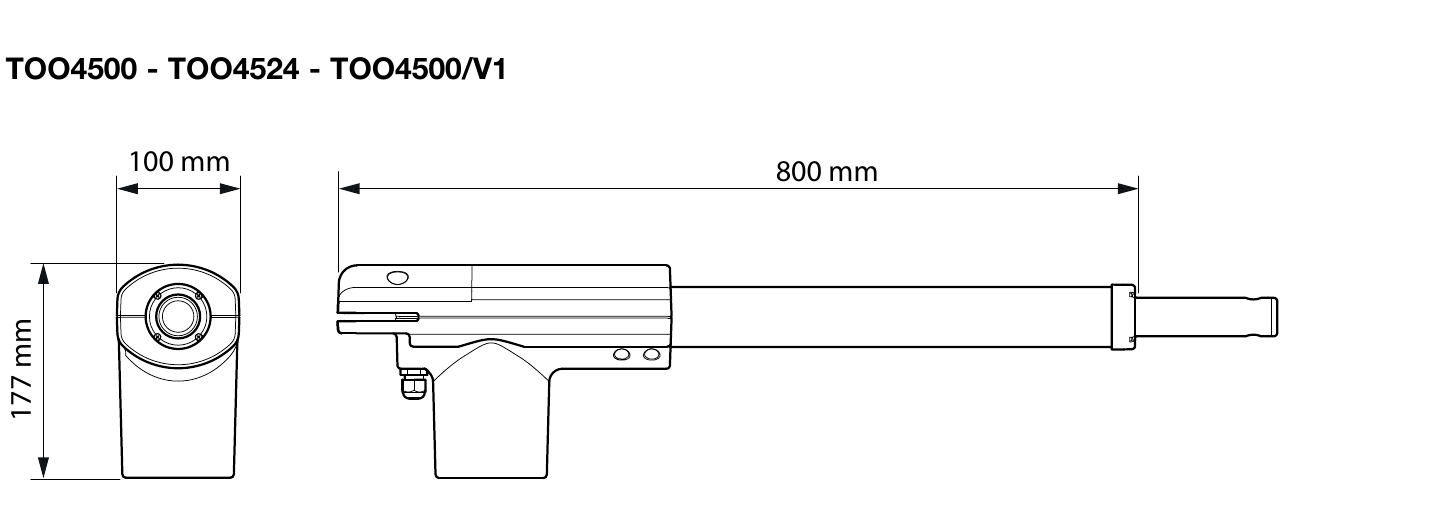 Afmetingen van de NICE TOO4500-motor Afmetingen van de NICE TOO4500-motor