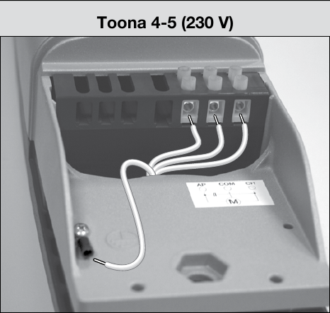 Image d’origine des bornes du moteur NICE Toona TO5016P