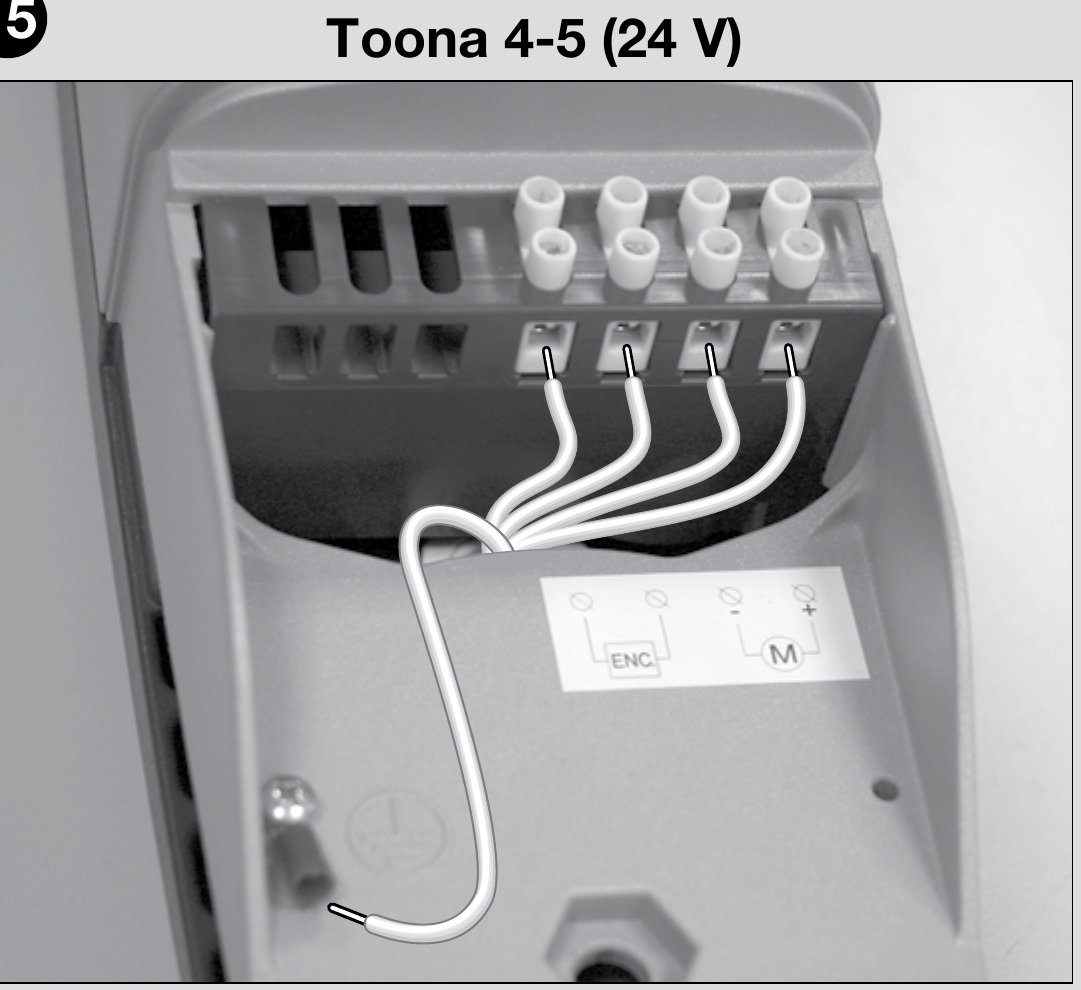 illustration des bornes du moteur NICE Toona TO5024HS