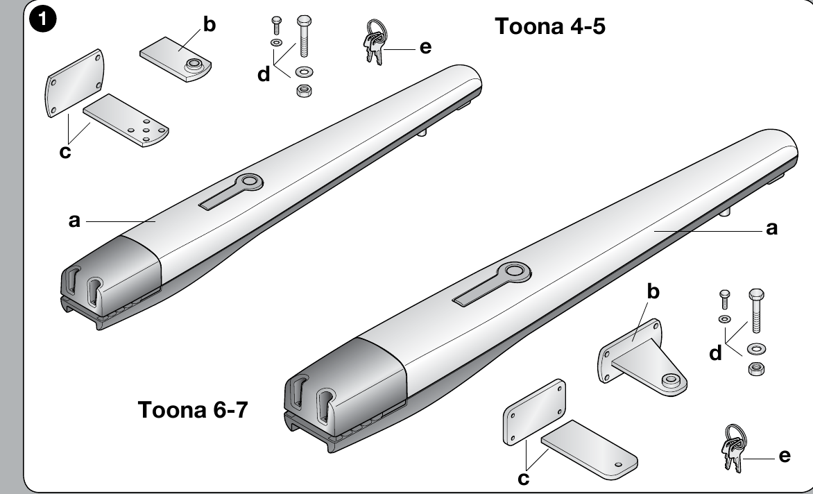 NICE Toona 6–7 – originele afbeelding van de motor en montageonderdelen NICE Toona 6–7 – originele afbeelding van de motor en montageonderdelen