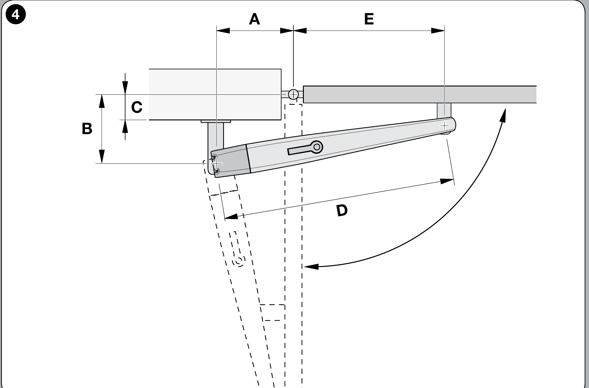 NICE Toona 6–7 – signification des dimensions de montage A, B, C, D et E NICE Toona 6–7 – signification des dimensions de montage A, B, C, D et E