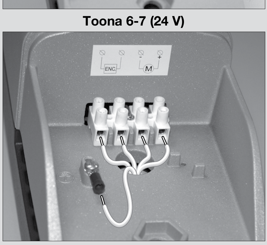 NICE Toona 6–7 – bornier d’origine du moteur 24 V et de l’encodeur NICE Toona 6–7 – bornier d’origine du moteur 24 V et de l’encodeur