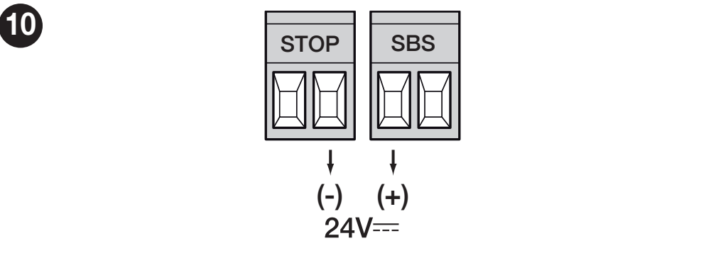 MC824HR30 : borne STOP droite = moins et borne SbS gauche = plus pour l’alimentation auxiliaire