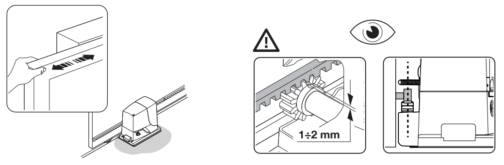 ROX – controle van de tandheugel en speling van 1–2 mm over de volledige baan ROX – controle van de tandheugel en speling van 1–2 mm over de volledige baan