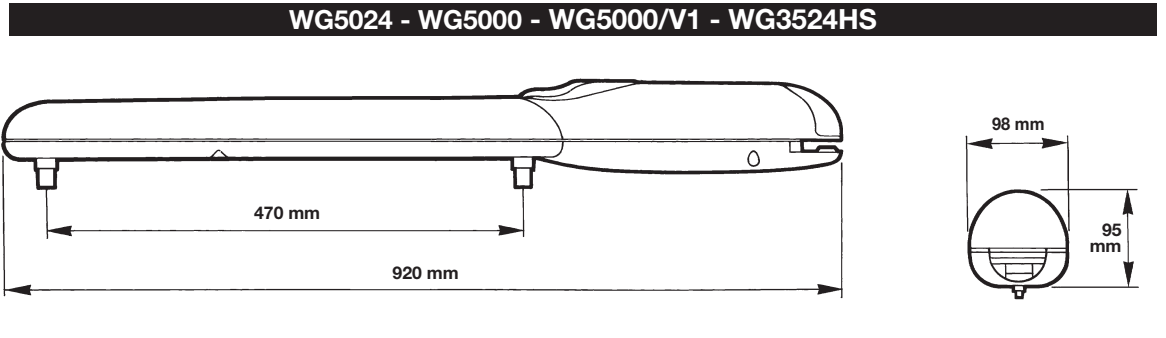 WG3524HS – dimensions hors tout 920 × 98 × 95 mm et course de 470 mm WG3524HS – dimensions hors tout 920 × 98 × 95 mm et course de 470 mm