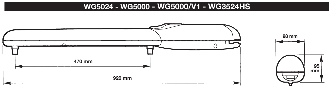 NICE WINGO WG5000 – dimensions du moteur et course NICE WINGO WG5000 – dimensions du moteur et course