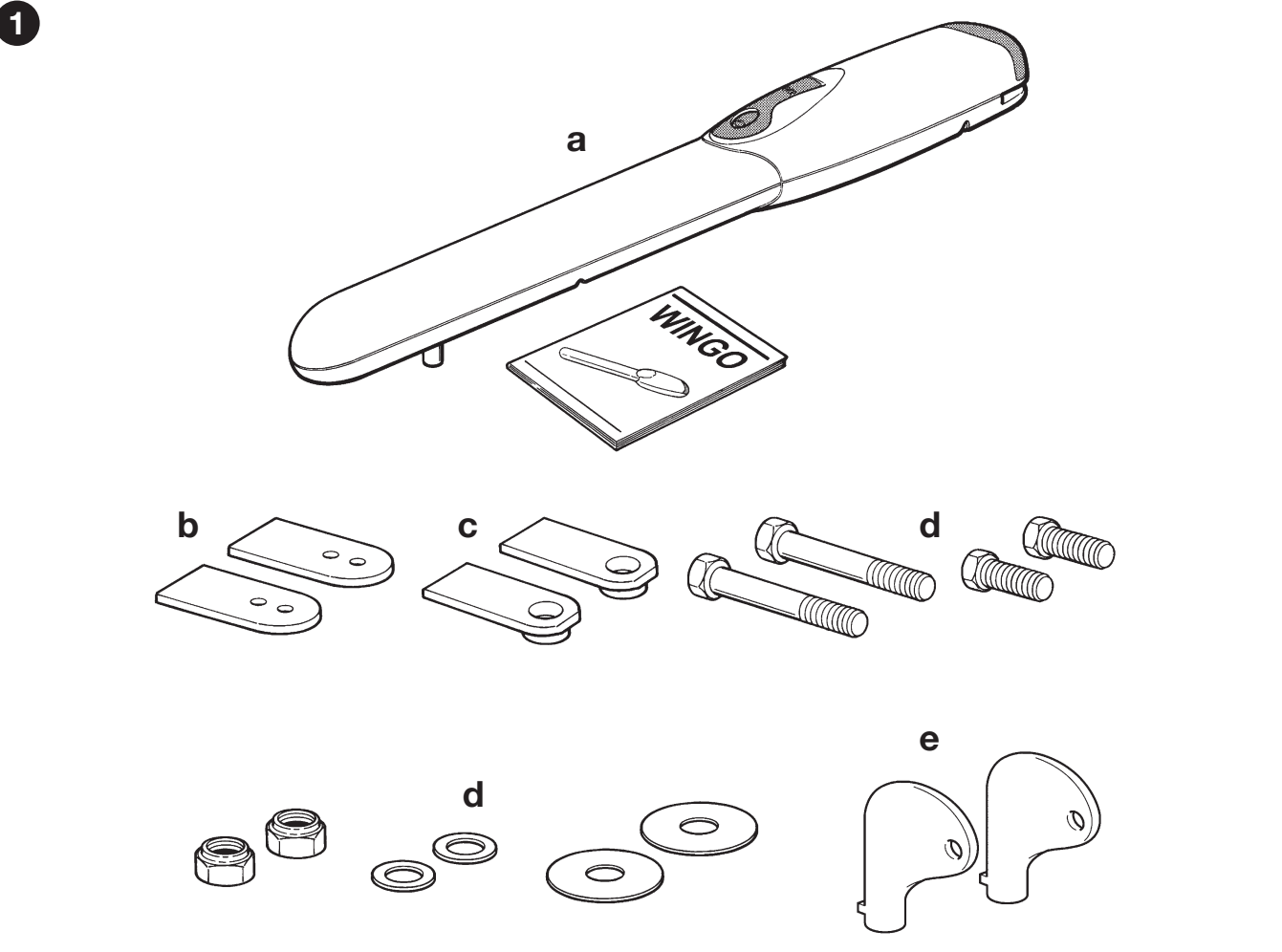 WINGO – moteur, pattes de fixation, visserie et clés de déverrouillage WINGO – moteur, pattes de fixation, visserie et clés de déverrouillage
