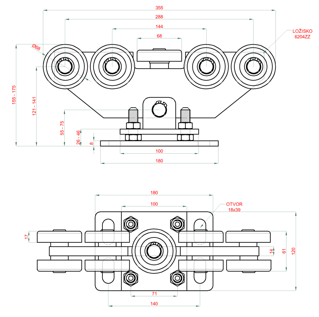 Tekening van loopwagen 80x80x5 Tekening van loopwagen 80x80x5