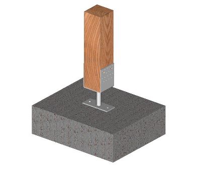 Voorbeeld van het gebruik van een U-vormige ankerpaalhouder met voetplaat