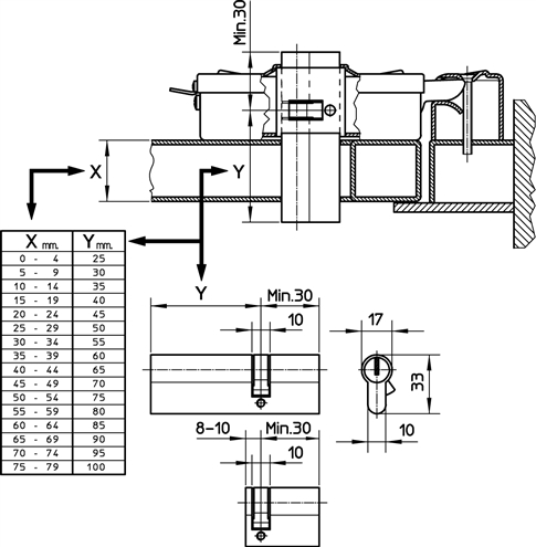Gâches électriques NICE PLA10 et PLA11 : dimensions des cylindres compatibles