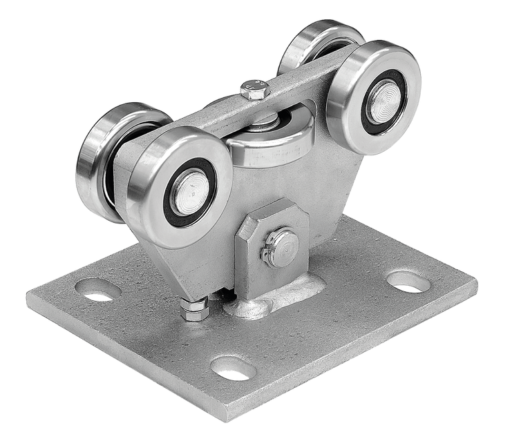 INOX loopwagen voor roestvrijstalen schuifpoort, met 5 rollen, voor C-profiel 68x68x3