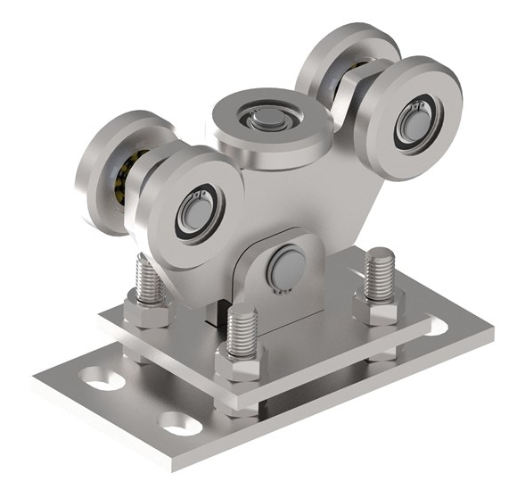 INOX loopwagen voor een roestvaststalen schuifpoort, met 5 rollen, voor C-profiel 76x76x3