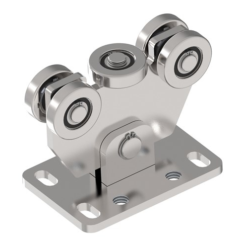 INOX-loopwagen voor een roestvrijstalen schuifpoort, met 5 rollen voor C-profiel 58x58x3
