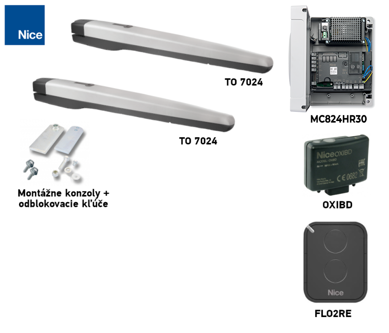 Kit NICE Toona TO7024 pour portail à deux vantaux Kit NICE Toona TO7024 pour portail à deux vantaux
