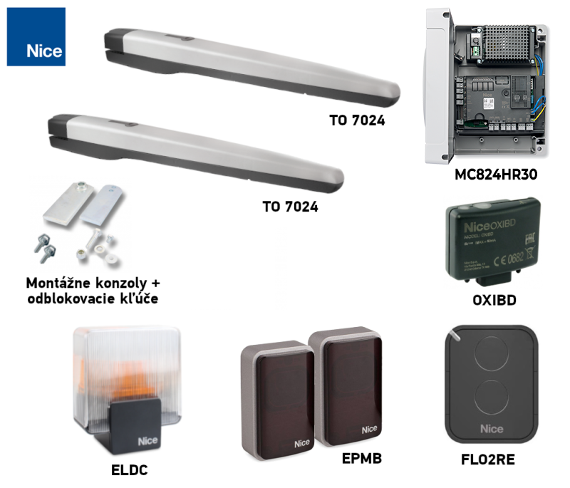 Kit NICE Toona TO7024 pour portail à deux vantaux avec accessoires Kit NICE Toona TO7024 pour portail à deux vantaux avec accessoires