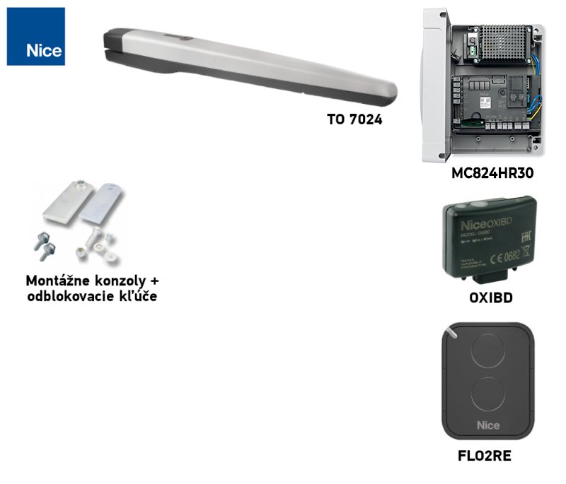 Kit NICE Toona TO7024 pour portail à un vantail Kit NICE Toona TO7024 pour portail à un vantail