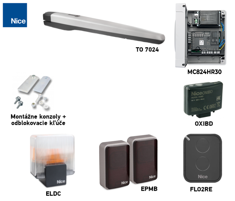 Kit NICE Toona TO7024 pour portail à un vantail avec accessoires Kit NICE Toona TO7024 pour portail à un vantail avec accessoires