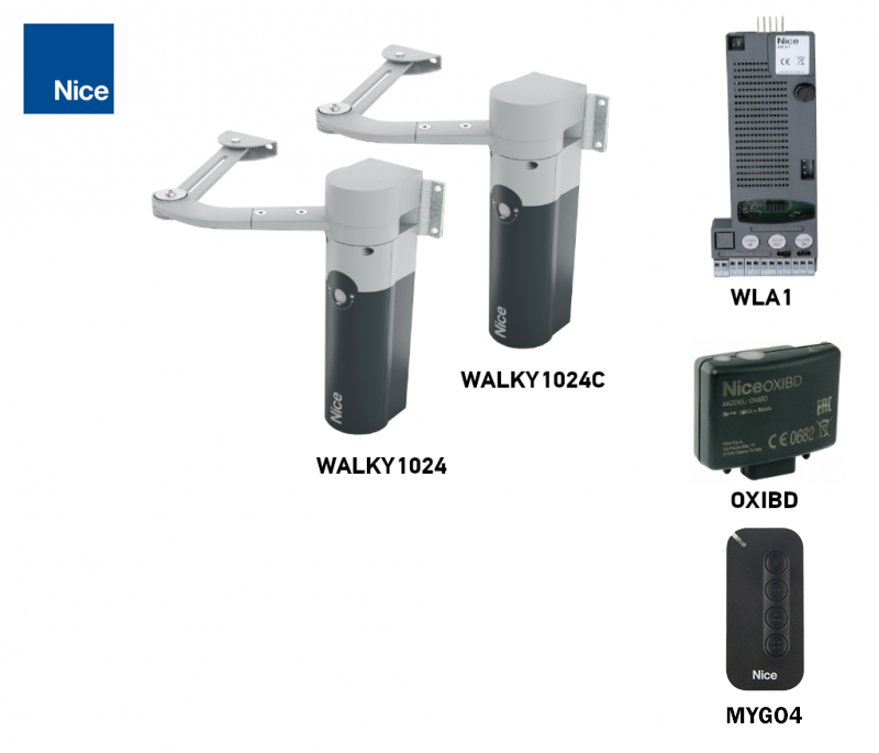 Kit de motorisation NICE WALKY pour portail à deux vantaux – un vantail de 1,8 m/180 kg