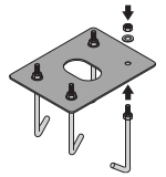 Platine de montage de la barrière avec quatre tiges d’ancrage et des écrous au-dessus et en dessous
